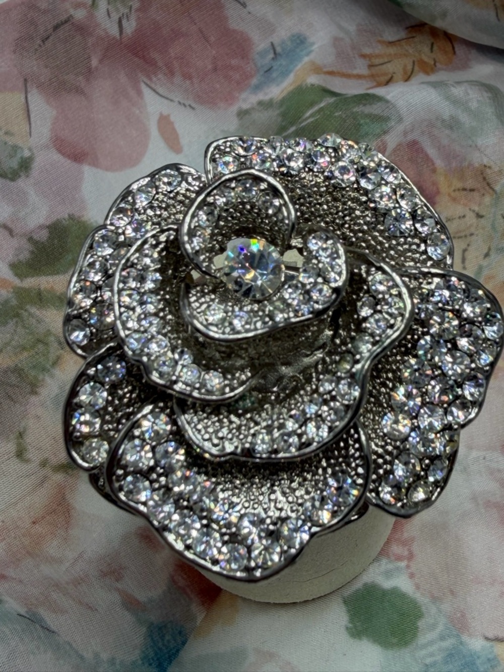 Aldo Silver Crystal Floral Statement Ring #409R
